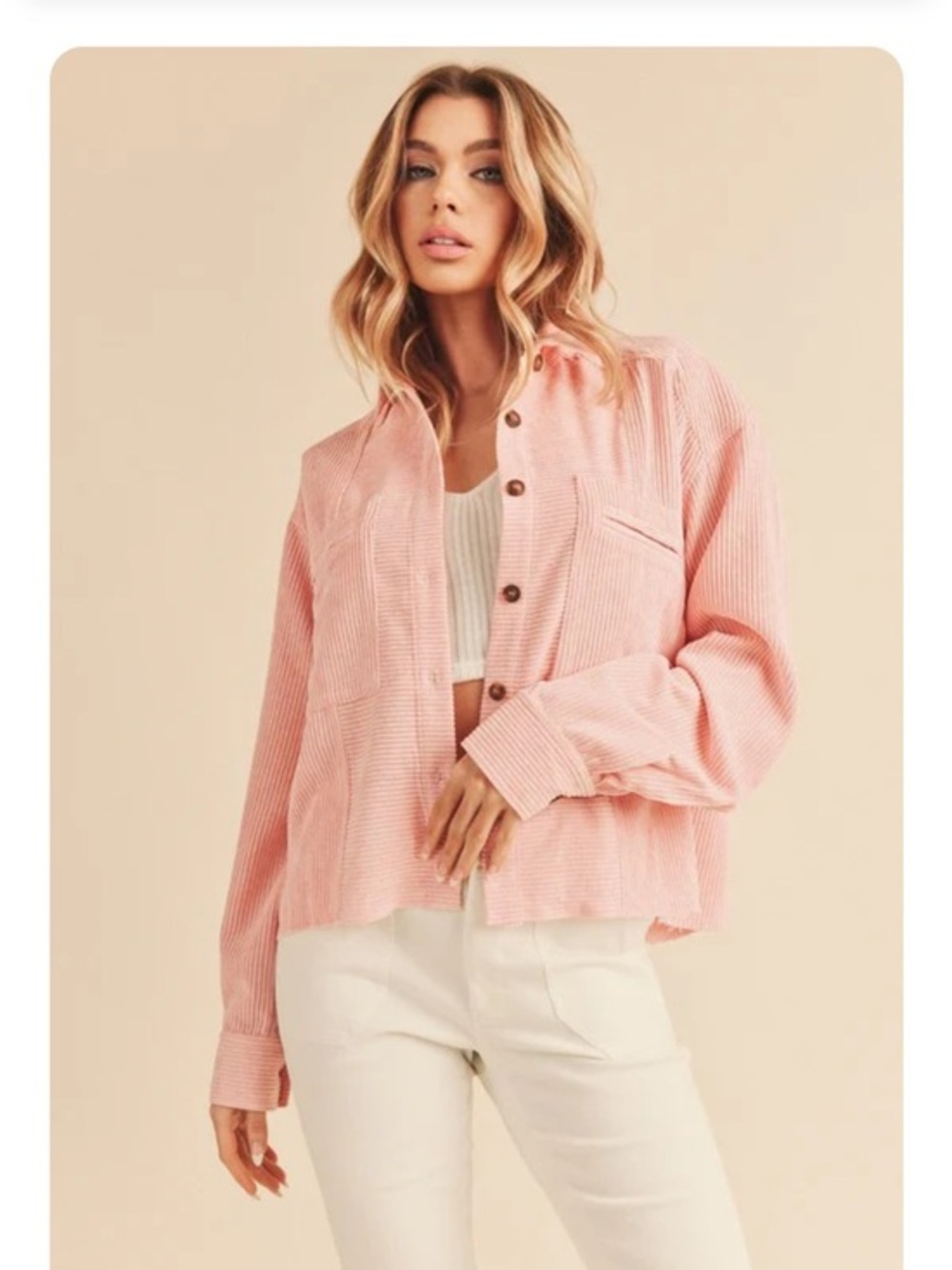 Women's Pink Corduroy Button-Front Shacket